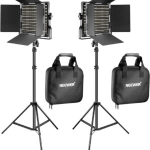 NEEWER 2 Pack Bi Color 660 LED Video Light and Stand Kit: (2) 3200-5600K CRI 96+ Dimmable Light with U Bracket and Barndoor, (2) 75 inches Light Stand for Studio Photography, Video Recording (Black)