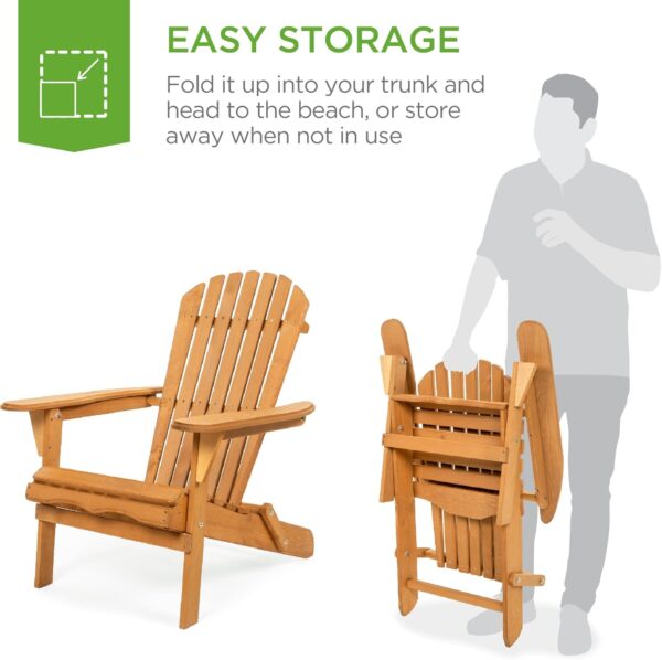 Best Choice Products Folding Adirondack Chair Outdoor Wooden Accent Furniture Fire Pit Lounge Chairs for Yard, Garden, Patio w/ 350lb Weight Capacity - Natural - Image 5