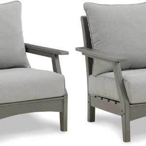Signature Design Ashley Outdoor Visola Patio HDPE Cushioned Lounge Chair, 2 Count, Gray