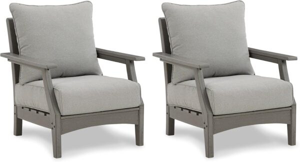 Signature Design Ashley Outdoor Visola Patio HDPE Cushioned Lounge Chair, 2 Count, Gray