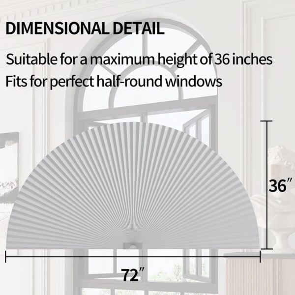 Myshade Arch Window Shades Half Circle Blackout Cellular Shades Cordless No Drill Blinds for Windows Half Moon Honeycomb Fabric No Tools Room Darkening Shades Easy Install (White 36" X 72") - Image 3