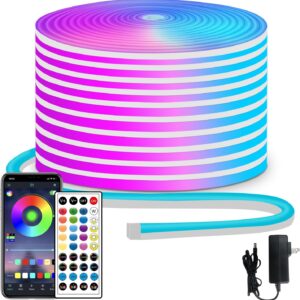 50ft RGB LED neon Rope Lights LED neon Strip Lights with Remote Control/APP Control IP65 24V Waterproof Flexible Neon LED Strip Lights,Led Lights for Bedroom Room Outdoors Decor