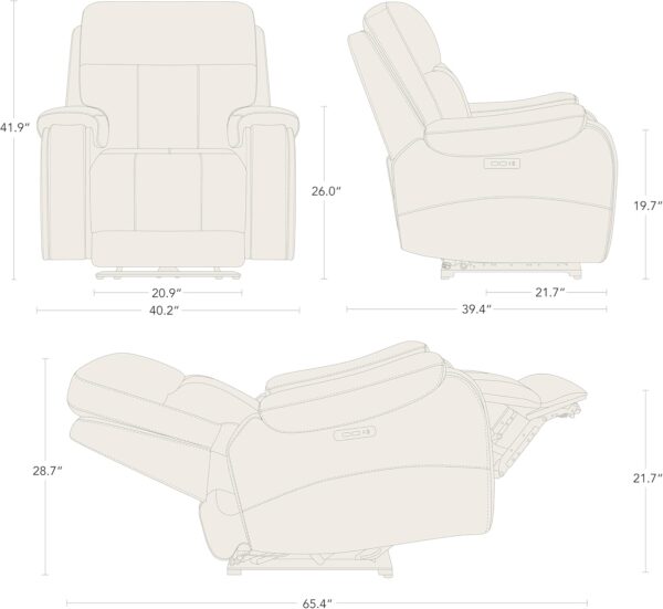 CHITA Power Zero Gravity Recliner Chair, Genuine Leather Recliner Chair for Adults, Adjustable Reclining Sofa Lounge with Hidden Slide-Out Cupholders, USB and Type-C Ports, Saddle - Image 3