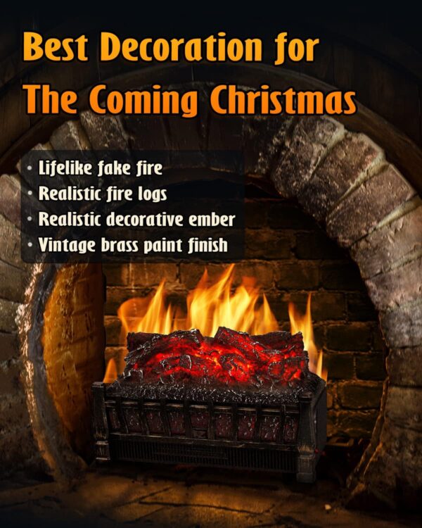 Electric Fireplace Logs Heater, Fireplace Insert with Realistic Fake Fire, 4 Flame Brightness, Remote Control, 8H Timer, Overheat Protection, Ember Bed Heater for Living Room, Christmas Decor, 1500W - Image 3