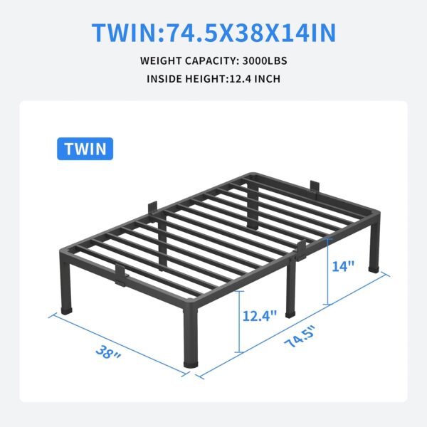 MAF 14 Inch Twin Metal Platform Bed Frame with Round Corner Legs, 3000 LBS Heavy Duty Steel Slats Support, Noise Free, No Box Spring Needed, Easy Assembly - Image 3