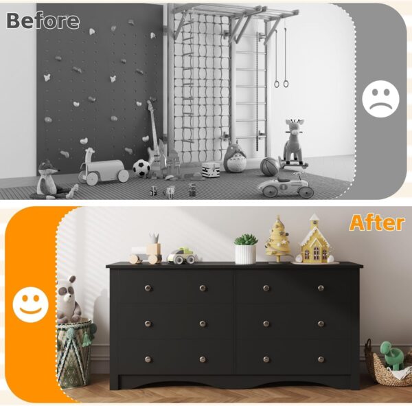 Furmax TV Stand, Entertainment Center with 6 Wood Drawers for Bedroom, Media Console Table for TV up to 65 inch, Double Dresser for Living Room Hallway Entryway (Black) - Image 7