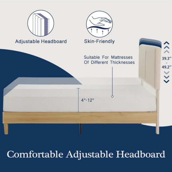 VECELO Full Bed Frame Upholstered Platform Beds with Height-Adjustable Cotton and Linen Headboard, Heavy Duty Wood Slats, 6" Under-Bed Space, Noise-Free, No Box Spring Needed,Easy Assembly - Image 4