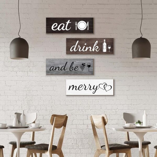 Joyhawk 4 Pcs Rustic Kitchen Decor and Accessories, Farmhouse Kitchen Wall Decor, Eat Signs Kitchen Wall Decorations for Home, Modern Eat Drink and Be Merry Art Signs for Dining Room - Image 5