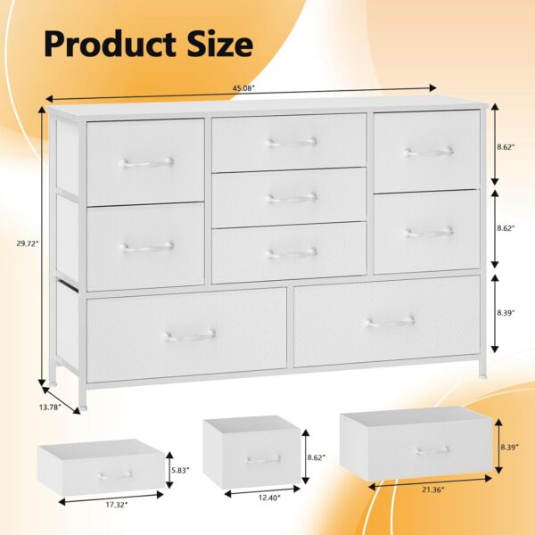 Furnulem White Dresser with 9 Large Drawers for 55'' Long TV Stand Entertainment Center,Wood Shelf Storage for Bedroom,Living Room,Closet,Entryway,Sturdy Metal Frame - Image 3