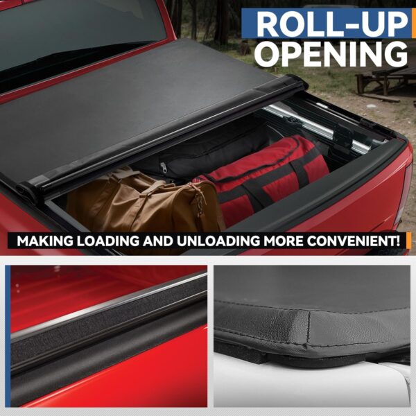 Auto Dynasty Roll-up Truck Bed Tonneau Cover Compatible with Chevy Silverado/GMC Sierra 1500 2500 3500 & Heavy Duty 6.5Ft Fleetside/Styleside Bed 1999-2007, Matte Black Vinyl Soft Top - Image 5