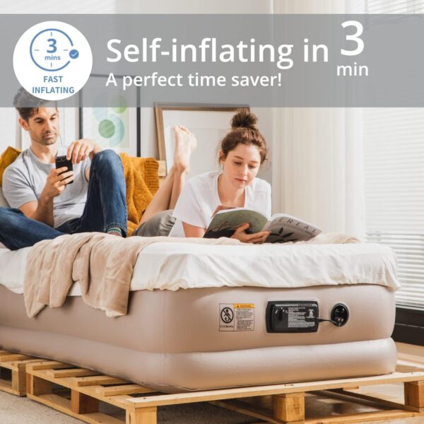 Simpli Comfy Inflatable Twin Air Mattress with Built in Pump Self Inflating Blow Up Durable Heavy Duty Stay Firm Comfortable Air Bed 18” Elevated for Home Guest Travel Relocate Camping - Image 4