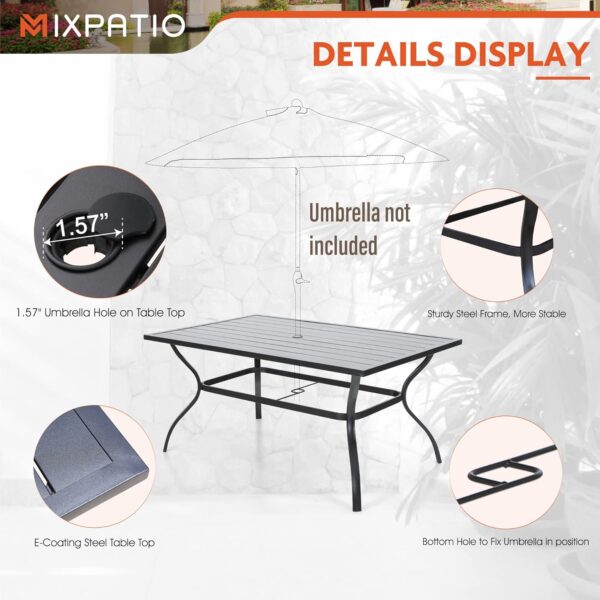 Outdoor Table and Chairs, Patio Dining Sets for 6 with Blue Chairs and Metal Rectangular Table for Deck Backyard Lawn Poolside - Image 3