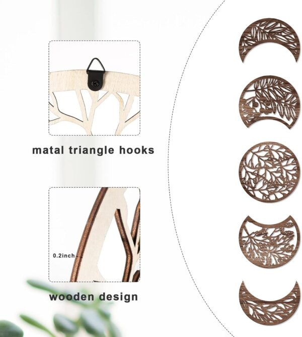 Jetec 5 Pieces Moon Phase Wall Hanging Decor Wooden Moon Wall Art Nordic Moon Phases Wall Art Moon Decor for Room Bar Ornament (Brown) - Image 3