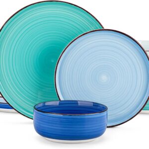 vancasso Bonita Blue Dinnerware Sets, Plates and Bowls Set for 4, 12 Pieces Stoneware Dinnerware Set, Dishwasher and Microwave Safe