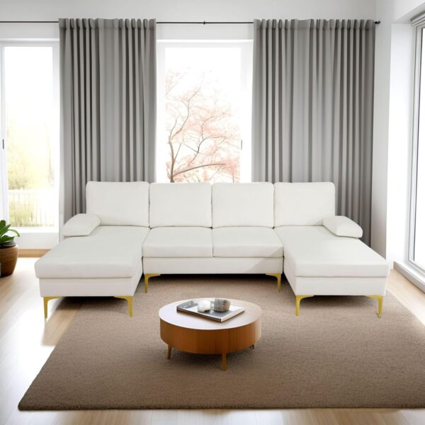 110" L-Shape Sectional Sofa with Movable Ottoman, Modern 4 Seat Convertible Couch w/Removable Back & Side Storage Pockets, for Living Room, Office, Apartment, 110 INCH, Gray