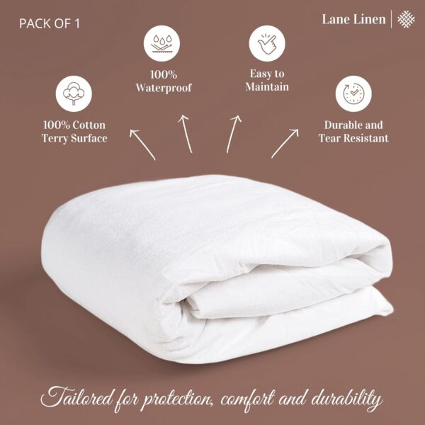 Lane Linen Queen Size Mattress Protector Waterproof - Premium 100% Cotton Queen Mattress Cover - Soft, Breathable Cooling Bed Cover – Fitted Stretchable Deep Pockets for 8" to 20" Mattress – White - Image 4