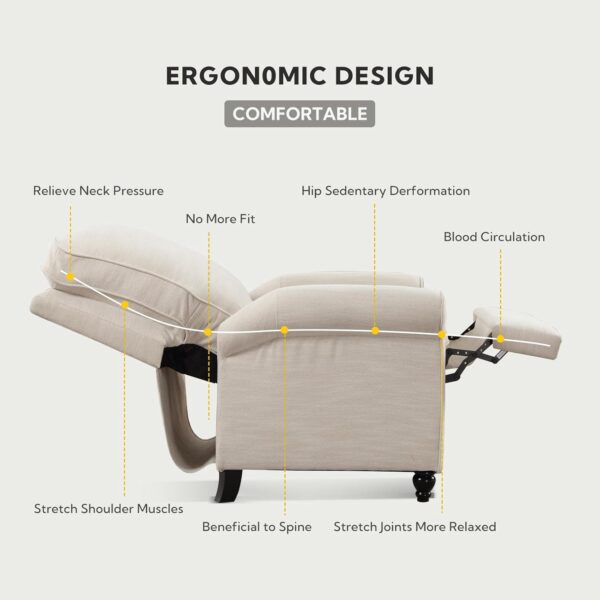 ANJ Push Back Recliner Chair, Textured Fabric Overstuffed Wingback Recliner, Adjustable Pushback Chair with Padded Seat and Back, Single Reclining Sofa for Living Room, Bedroom(Beige) - Image 4