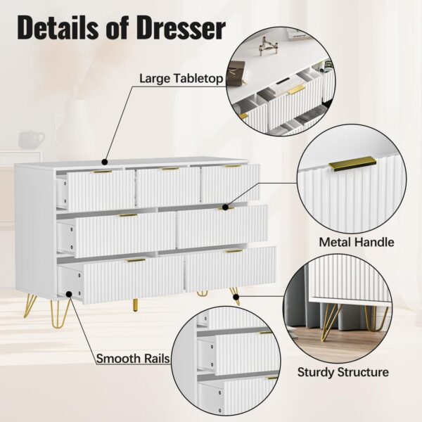 Dresser for Bedroom, White Bedroom Dresser with 7 Drawers, Modern Wide Dresser with Gold Pulls,White - Image 7