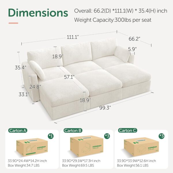 HONBAY Modular Sectional Sleeper Couch, Sectional Sofa with Storage Ottoman, Sleeper Sectional Couches for Living Room, Beige - Image 2