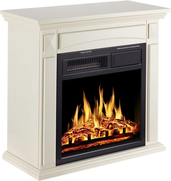 JAMFLY 26’’ Mantel Electric Fireplace Heater Small Freestanding Infrared Quartz Fireplace Stove Heater w/Log Hearth& Wood Surround Firebox, Adjustable Led Flame, Remote Control,750W-1500W, (White)…