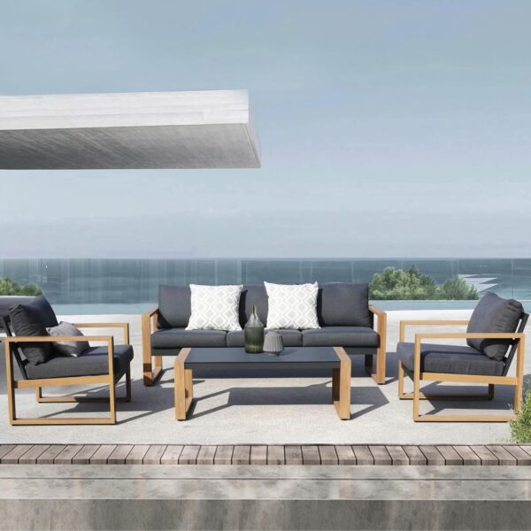Grand patio Outdoor 4-Piece Modern Aluminum Patio Furniture Sets 5 Person Conversation Set, Faux Wood Grain Finish Frame Sofa with Removable Olefin Extra Thick Cushions and Coffee Table for Garden - Image 7