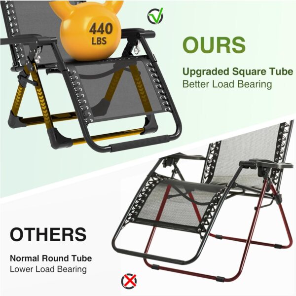 Suteck Zero Gravity Chair, Reclining Camping Lounge Chair w/Removable Cushion, Upgraded Lock and Cup Holder, Reclining Patio Chairs Folding Recliner for Indoor and Outdoor - Image 4