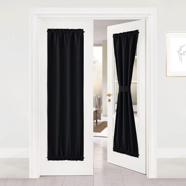 NICETOWN French Door Panel for Sidelights - Blackout Privacy Curtain Patio Door Thermal Insulated Drape and Door Blind for French Door Classroom Lockdown Shade (25W by 72L Inches, Black, 1 Panel)