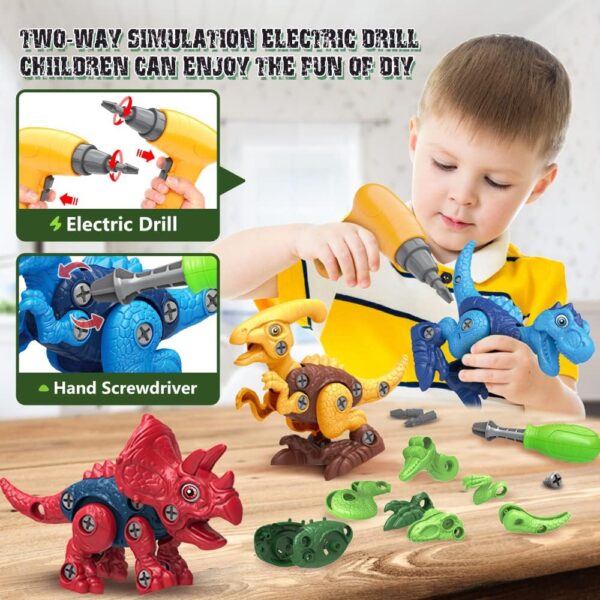 Dinosaur Toys for 3, 4, 5, 6, 7 Year Old Boys, Take Apart Toys with Electric Drill for Kids, STEM Educational Construction Building Toys, Ideal Xmas Birthday Gift, Incl Tyrannosaurus Rex Triceratop - Image 3