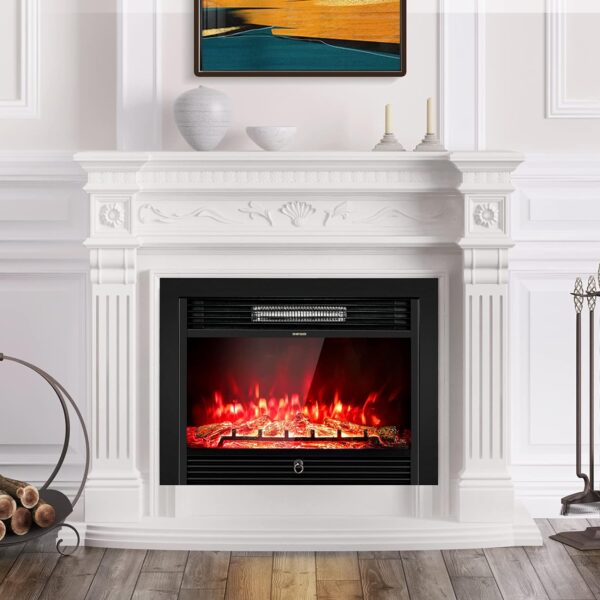 COSTWAY 28.5-Inch Electric Fireplace Inserts, 750W/1500W Wall Recessed and Freestanding Fireplace with 3 Flame Colors, 5 Brightness Settings, 8H Timer, Remote Control, Heater for Indoor Use - Image 3