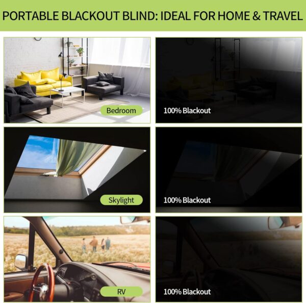 Blackout Blind Curtains, Portable 100% Blackout Shades, 78" x 59" Black Out Blinds for Window, Temporary Blackout Blinds Window Cover with Hook and Loop Tape for Travel Bedroom Nursery Cars - Image 5