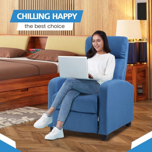 Recliner Chair for Adults, Living Room Chairs, Reading Chair with Fabric Padded Seat Backrest, Modern Reclining Easy Lounge, Bedroom Chair, Recliner Chair for Bedroom (Blue) - Image 4