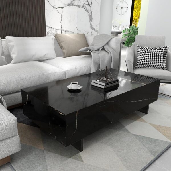 COSVALVE Marble Rectangle Coffee Tables for Living Room,Black Modern Side Table,Contemporary High Gloss Elegant Center Table for Waiting Area,41.3" Lx19.7 Wx13.8 H,Black - Image 3