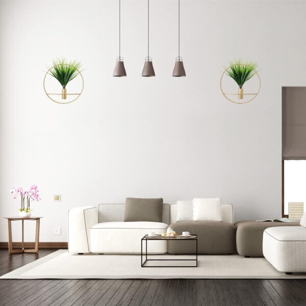 SAJANDAS Set of 2 Artificial Plants with Gold Metal Round Hanging Hoop for Wall Decor, Wall-Mounted Green Fake Plants in Metal Hoop for Modern Home Decor, Gold Wall Decor for Bedroom, Living Room - Image 3