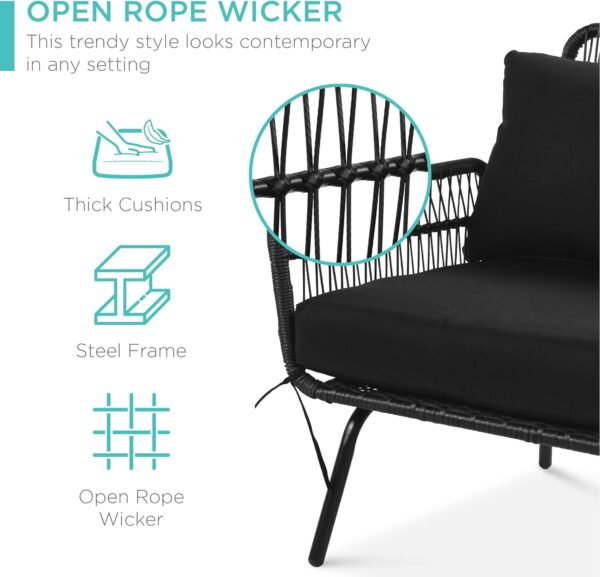 Best Choice Products Outdoor Rope Woven Sectional Patio Furniture L-Shaped Conversation Sofa Set for Backyard, Porch w/Thick Cushions, Detachable Lounger, Side Table - Natural/Black - Image 3