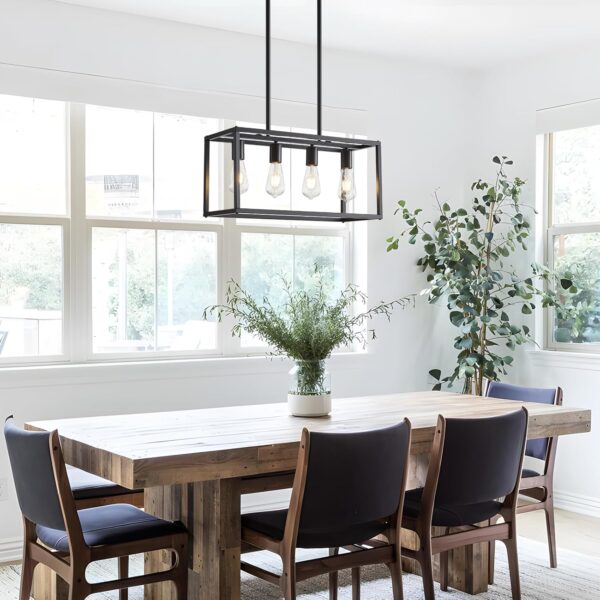 Dining Room Light Fixture 4 Light Black Farmhouse Chandelier Modern Kitchen Island Pendant Lighting Rectangular Hanging Lights for Kitchen Dining Room Adjustable Height Metal E26 Base - Image 7