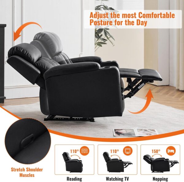 Furniliving PU Leather Recliner Chair, Modern Sofa Chair Recliner Chairs for Adults Home Theater Seating Single Sofa with Lumbar Support Overstuffed Sponge Lounge Chair Indoor Living Room (Black) - Image 5