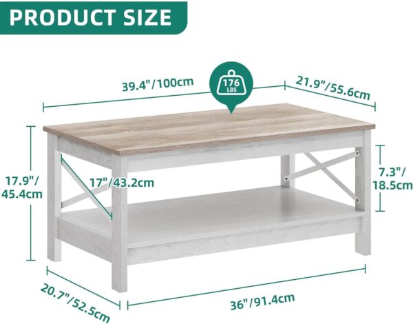 YITAHOME Coffee Table for Living Room,Modern Farmhouse Coffee Table with Storage,2-Tier Center Table for Living Room Wood Living Room Table Accent Cocktail with Sturdy Frame,Grey Wash - Image 2