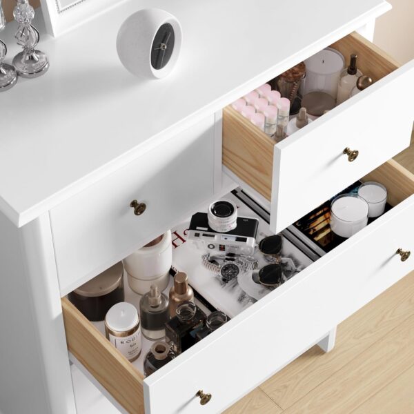 HOUSUIT White Dresser with 5 Drawers, Tall Dresser Chest of Drawers, 5 Drawer Dresser with Deep Space, Wood Dresser Storage Cabinet for Living Room, Hallway, Office, White - Image 7