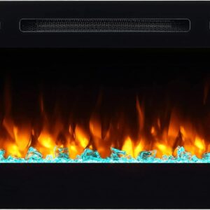 PuraFlame Alice 40 Inches Recessed Electric Fireplace, Flush Mounted for 2 X 6 Stud, Log Set & Crystal, 1500W Heater, Black