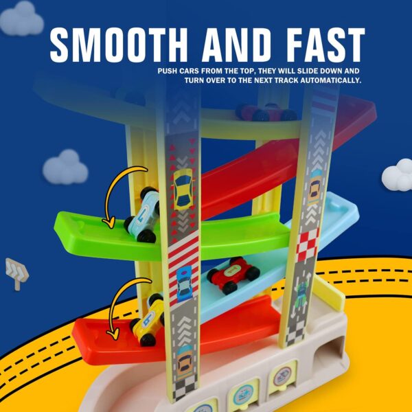 Montessori Toys for 2 3 Year Old Boys Toddlers, Car Ramp Toys with 6 Cars & Race Tracks, Garages and Parking Lots, Ramp Racer Toy Gift for Boys Girls Age 18 Months and Up, Multicolor - Image 7
