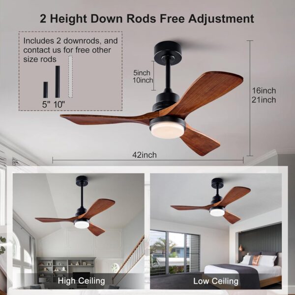 BOJUE 60 Inch Ceiling Fans with Lights Remote Control, Indoor Outdoor Wood Ceiling with 3 Blade Fan for Patio Living Room, Bedroom, Office, Summer House,Etc - Image 3
