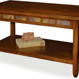 Leick Home 10058 Slate Tile Coffee Table with Shelf, 20 in x 38 in x 20.5 in, Rustic Oak