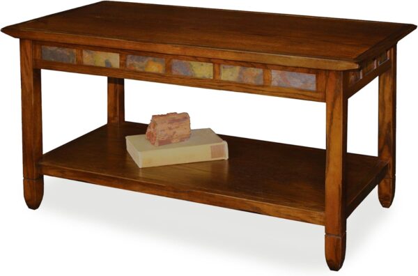 Leick Home 10058 Slate Tile Coffee Table with Shelf, 20 in x 38 in x 20.5 in, Rustic Oak