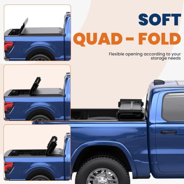 Quad 4-Flip 5.5FT Soft Flip Truck Bed Tonneau Cover On Top Compatible with 2015-2024 Ford F150 F-150 Bed Fourth Flip Styleside Truck Bed Cover - Image 3