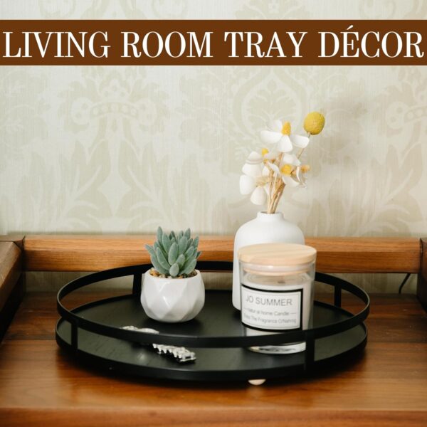 Defined Deco 12in Decorative Tray-Round Serving Tray with Metal Handle-Black Decorative Tray for Home Decor,Living Room Decor,Coffee Table Decor,Rustic Wooden Tray for Kitchen Table Decor,Dining Table - Image 2