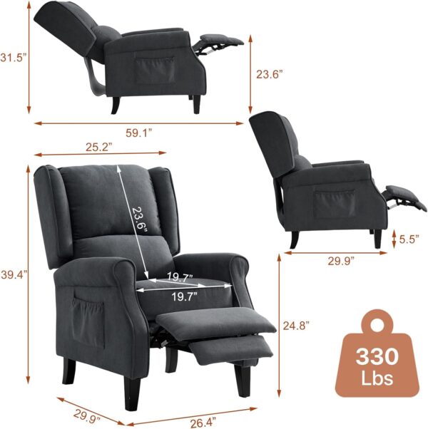 Modern Recliner Chair, Single Sofa Chair with Thick Seat Cushion, Push Back Recliner with Heat and Massage, Comfortable Wing Back Chair for Bedroom, Living Room(Gray, Single) - Image 2