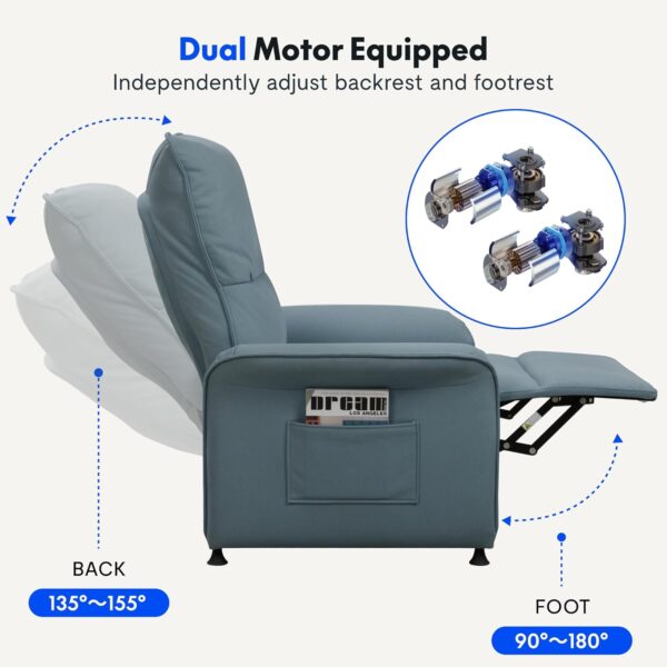 FLEXISPOT XC3 Recliner Chair for Adults, Massage Fabric Small Recliner for Living Room, Adjustable Home Theater Seating Reading Chair Modern Single Sofa with Padded Seat Backrest(Grey) - Image 4