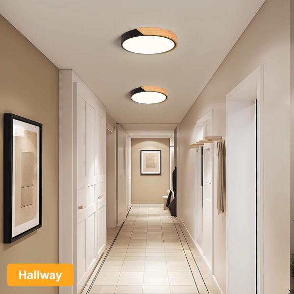 Vikaey Modern LED Ceiling Light, Minimalist Wood Flush Mount Ceiling Light Fixture, 4000K Not Dimmable, Circle Lighting Lamp with Acrylic Lampshade for Bedroom Laundry Room Hallway (Black,11.8") - Image 6