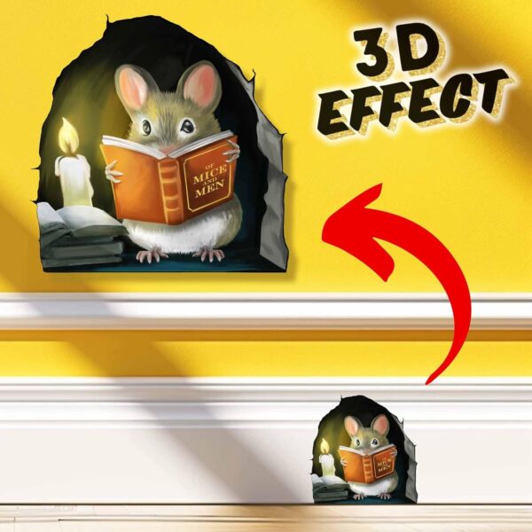 Mouse Reading Book, Wall Decor Sticker Decal, Kids Room, Classroom, Home, Bedroom, Bookcase, Book Lover, of Mice and Men, Children, Adorable, (Mouse Reading Book) - Image 2