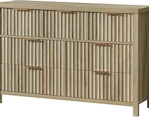 Oxford 7 Drawer Dresser Fluted 7 Drawers Dresser for Bedroom, Modern Wood Dressers & Chests of Drawers, 47''Wide Bedroom Dresser Storage TV Stand for Closet, Bedroom(Sunwashed Ash Oak)